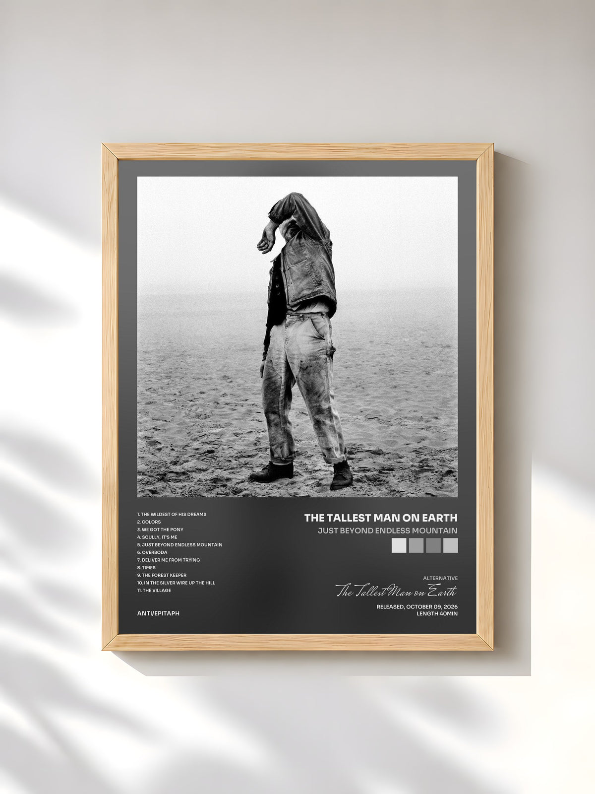 #bois Tableau de l'album Just Beyond Endless Mountain de The Tallest Man on Earth, cadre en bois brut, imprimé et encadré en France