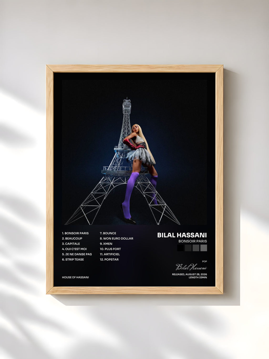 #bois Tableau de l'album Bonsoir Paris de Bilal Hassani, cadre en bois brut, imprimé et encadré en France