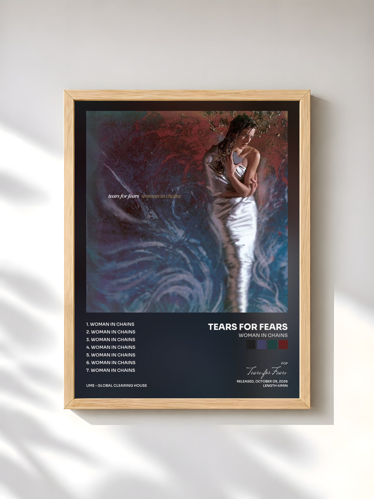 #bois Tableau de l'album Woman In Chains de Tears for Fears, cadre en bois brut, imprimé et encadré en France