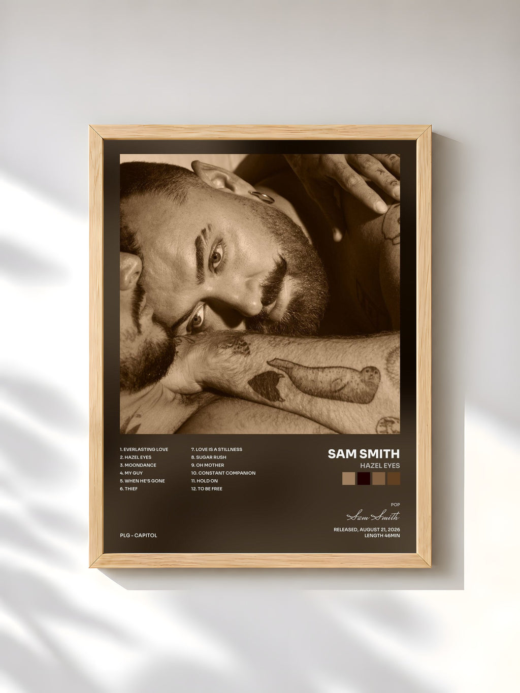 #bois Tableau de l'album Hazel Eyes de Sam Smith, cadre en bois brut, imprimé et encadré en France