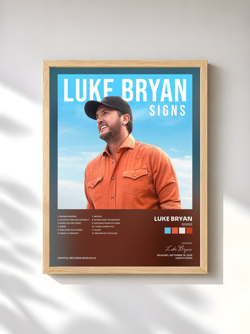 #bois Tableau de l'album Signs de Luke Bryan, cadre en bois brut, imprimé et encadré en France