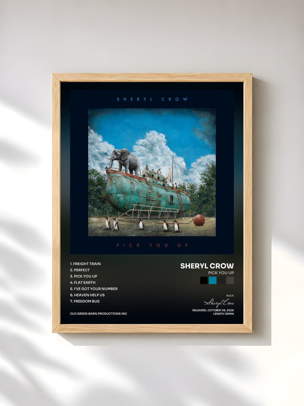 #bois Tableau de l'album Pick You Up de Sheryl Crow, cadre en bois brut, imprimé et encadré en France