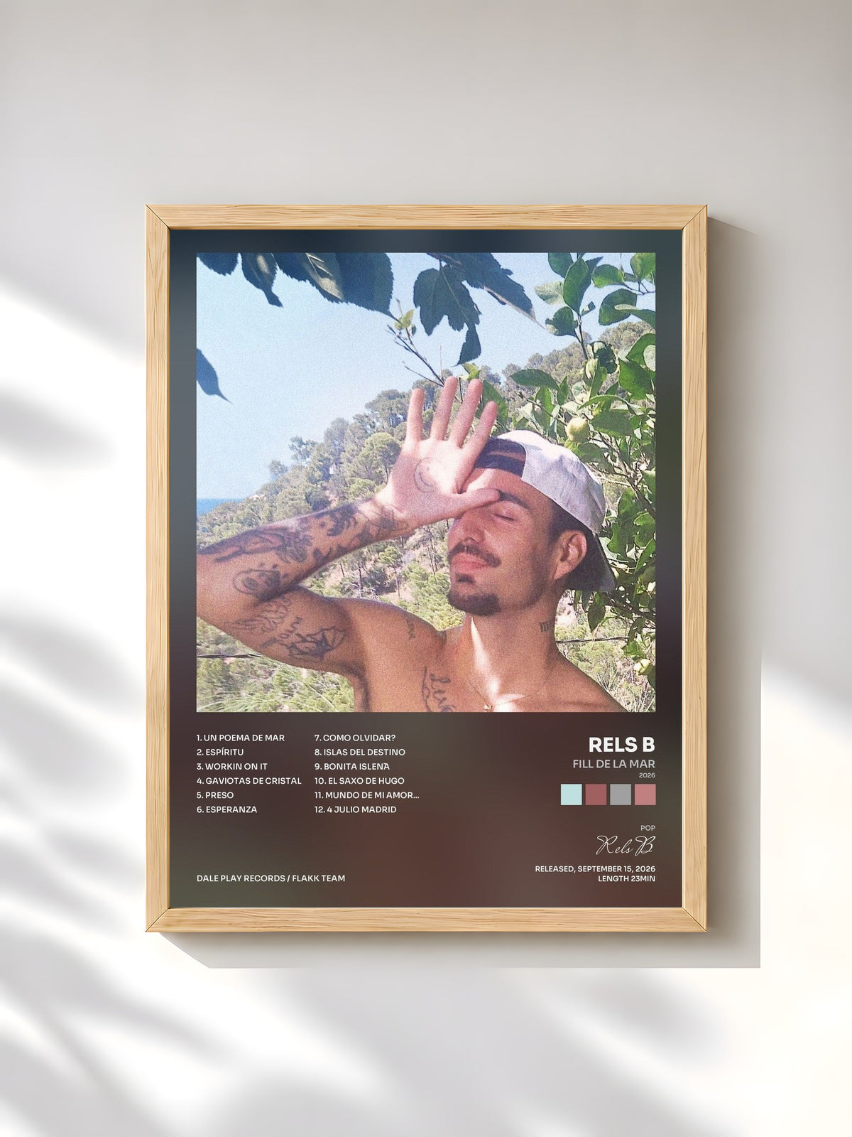 #bois Tableau de l'album fill de la mar (2026) de Rels B, cadre en bois brut, imprimé et encadré en France