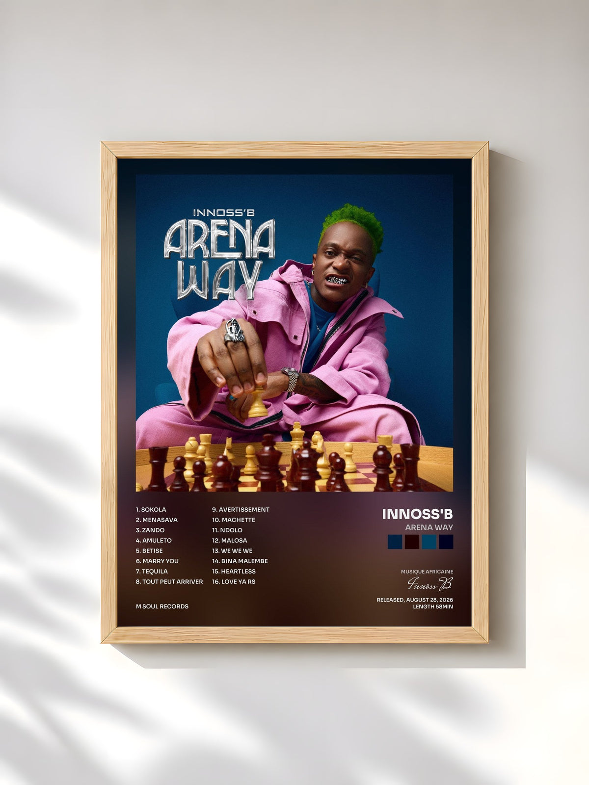 #bois Tableau de l'album ARENA WAY de Innoss'B, cadre en bois brut, imprimé et encadré en France