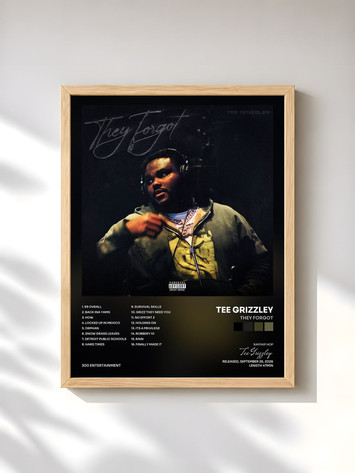#bois Tableau de l'album They Forgot de Tee Grizzley, cadre en bois brut, imprimé et encadré en France
