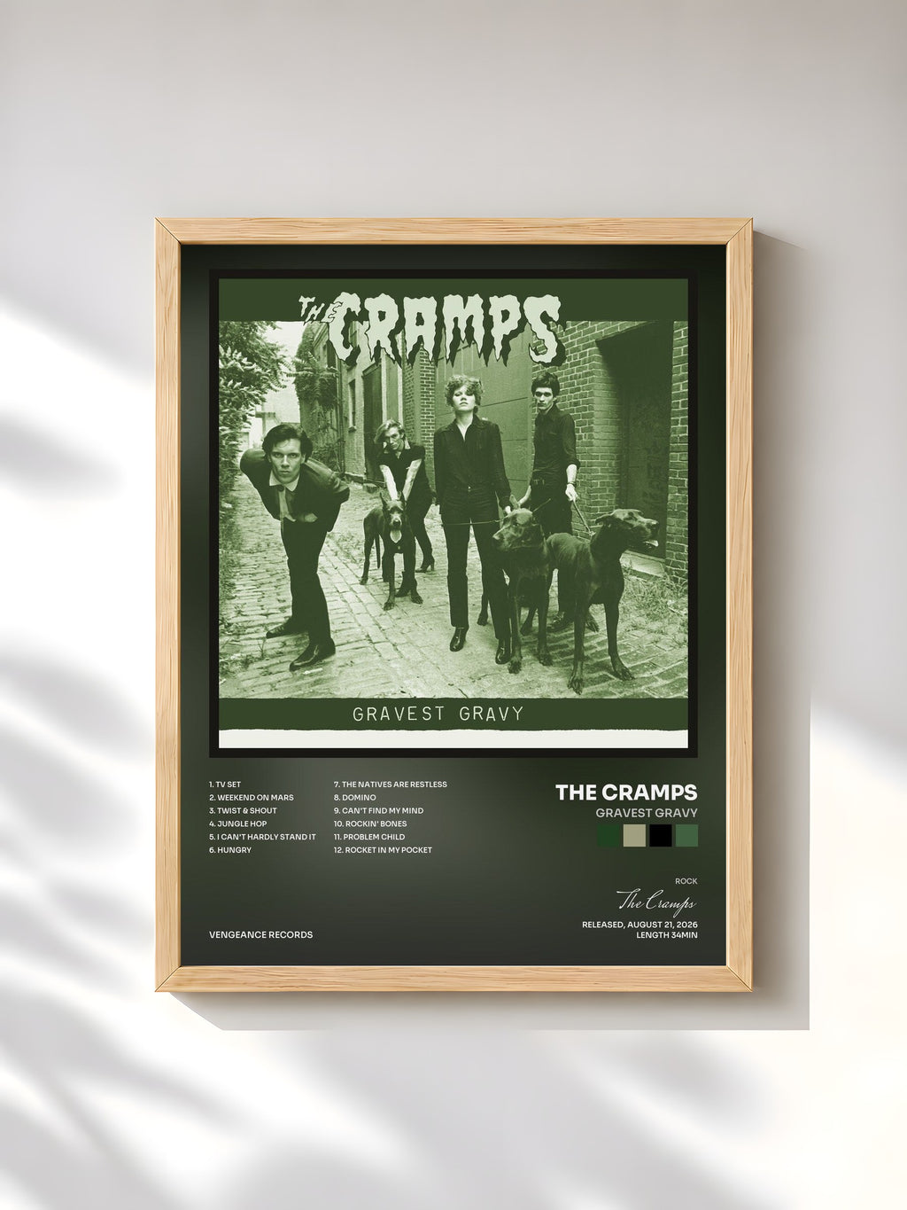 #bois Tableau de l'album Gravest Gravy de The Cramps, cadre en bois brut, imprimé et encadré en France