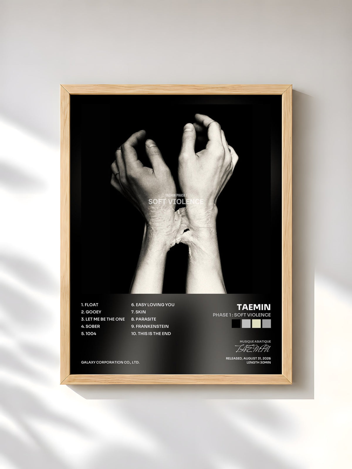 #bois Tableau de l'album PHASE 1 : Soft Violence de TAEMIN, cadre en bois brut, imprimé et encadré en France