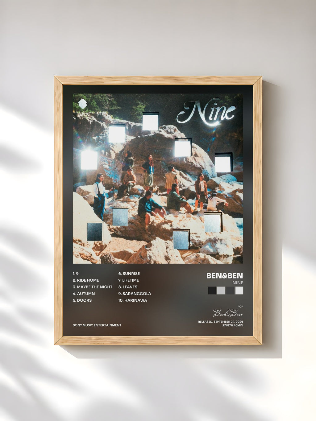#bois Tableau de l'album Nine de Ben&Ben, cadre en bois brut, imprimé et encadré en France