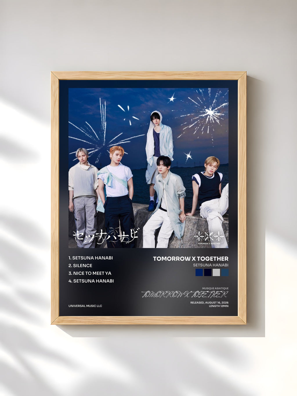 #bois Tableau de l'album Setsuna Hanabi de TOMORROW X TOGETHER, cadre en bois brut, imprimé et encadré en France