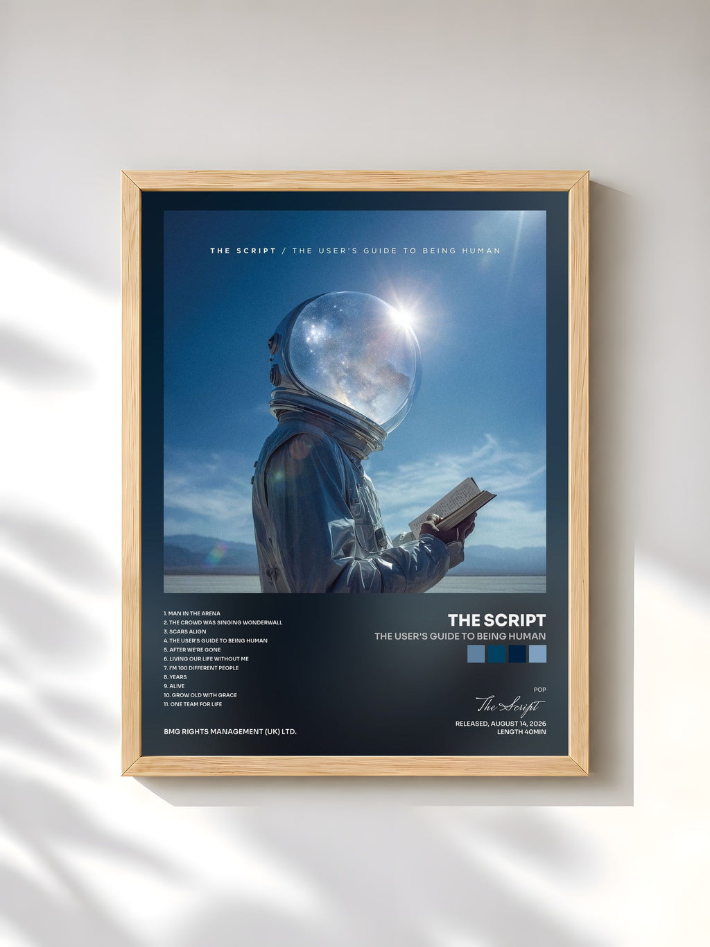 #bois Tableau de l'album The User's Guide to Being Human de The Script, cadre en bois brut, imprimé et encadré en France
