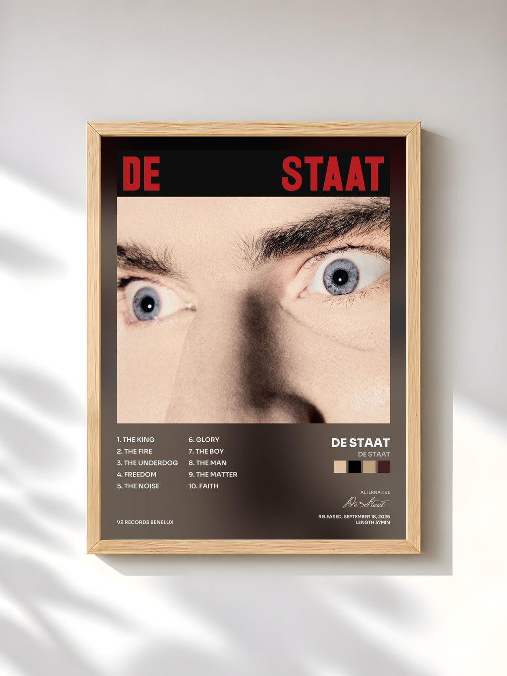 #bois Tableau de l'album DE STAAT de De Staat, cadre en bois brut, imprimé et encadré en France