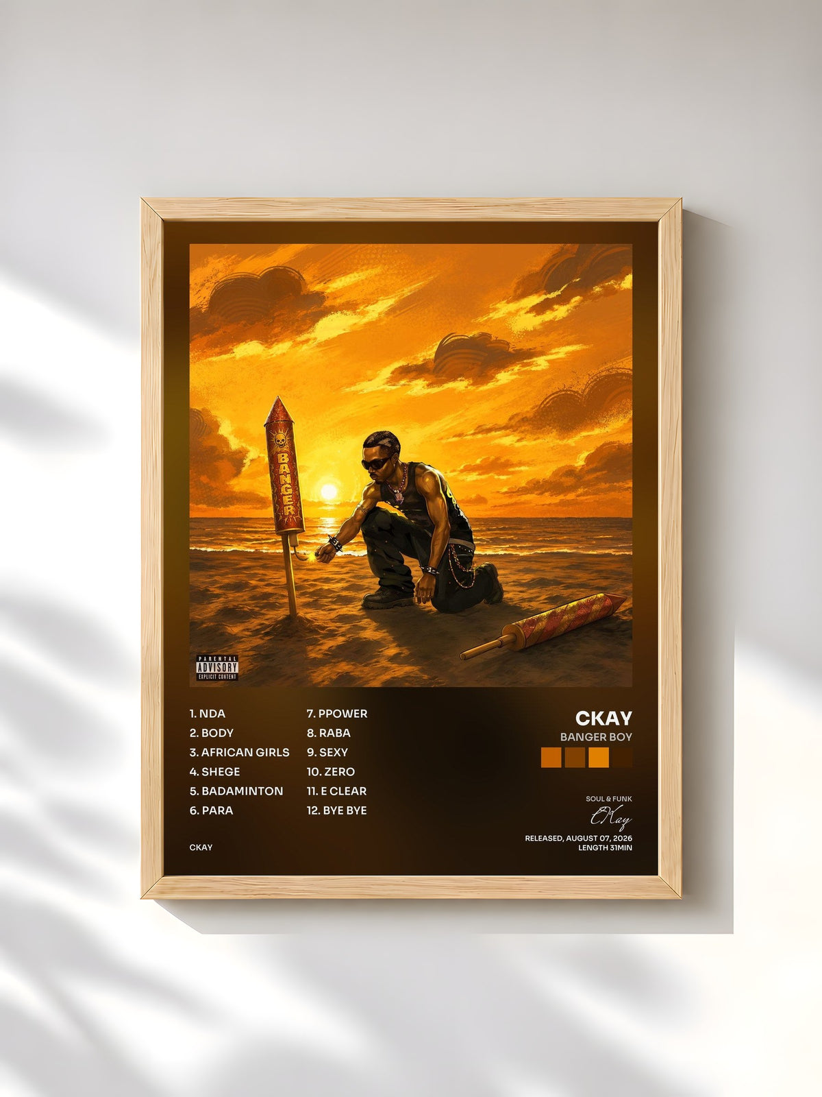 #bois Tableau de l'album BANGER BOY de CKay, cadre en bois brut, imprimé et encadré en France
