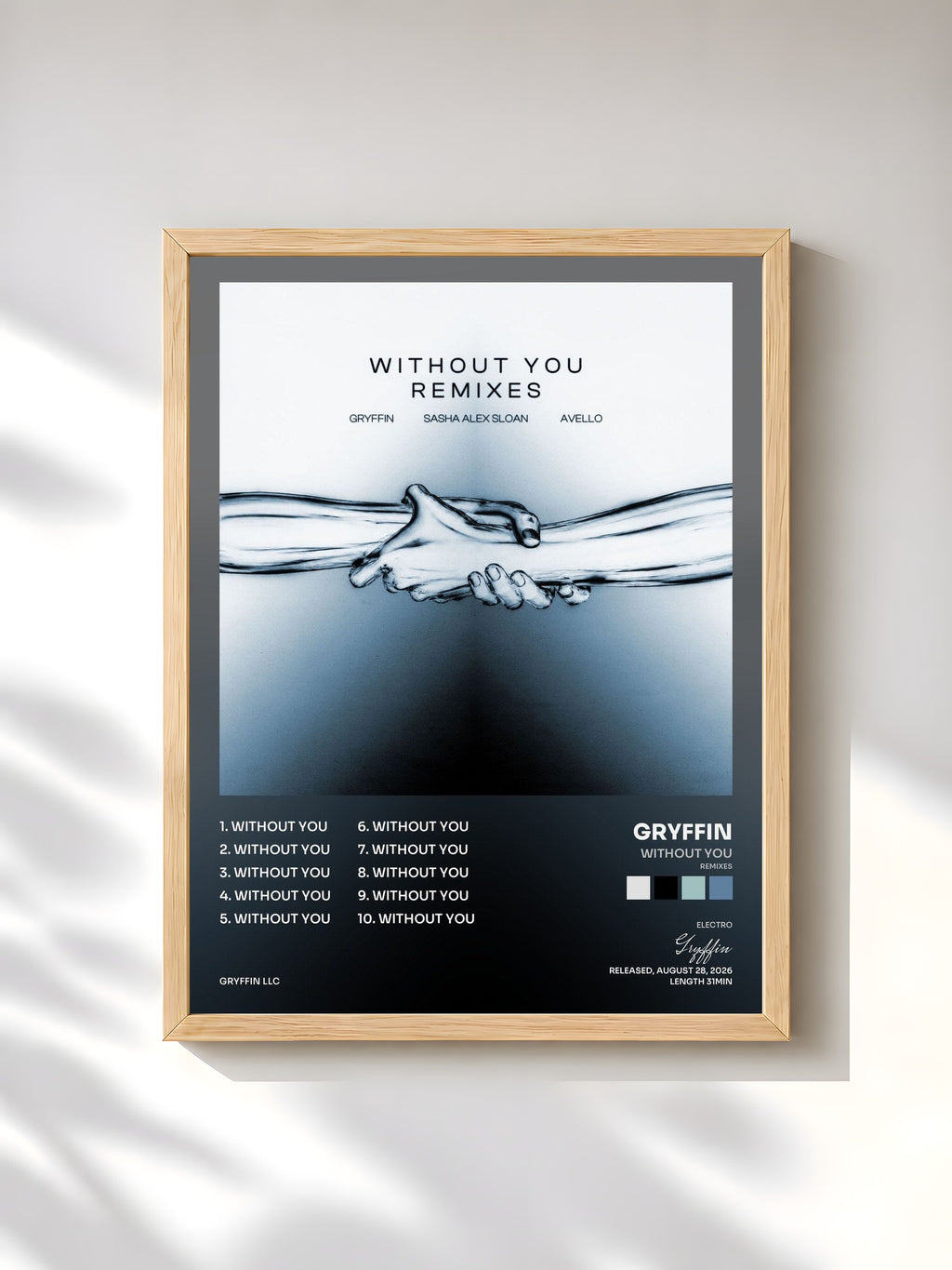 #bois Tableau de l'album Without You (Remixes) de Gryffin, cadre en bois brut, imprimé et encadré en France