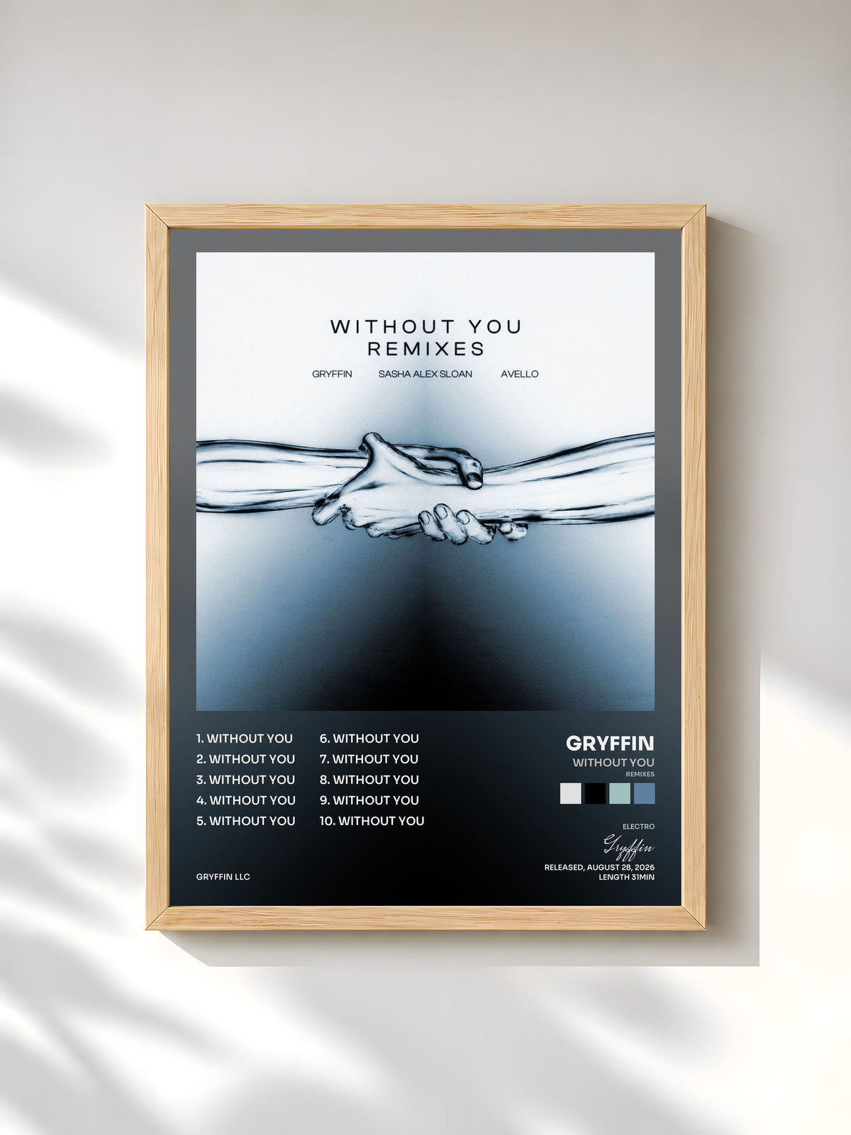 #bois Tableau de l'album Without You (Remixes) de Gryffin, cadre en bois brut, imprimé et encadré en France