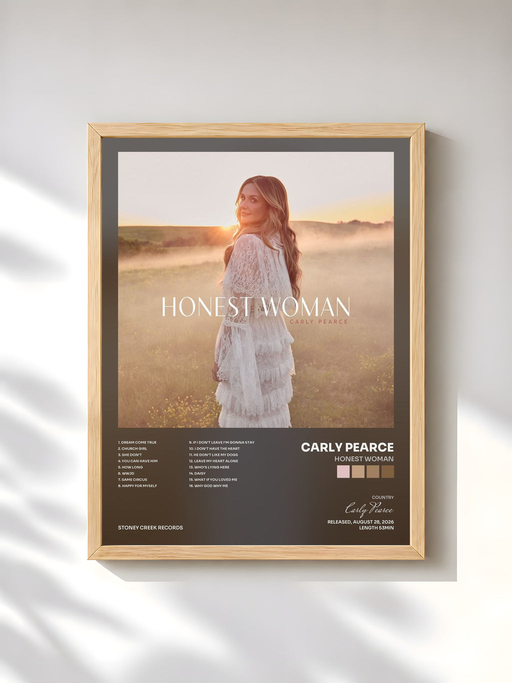 #bois Tableau de l'album Honest Woman de Carly Pearce, cadre en bois brut, imprimé et encadré en France