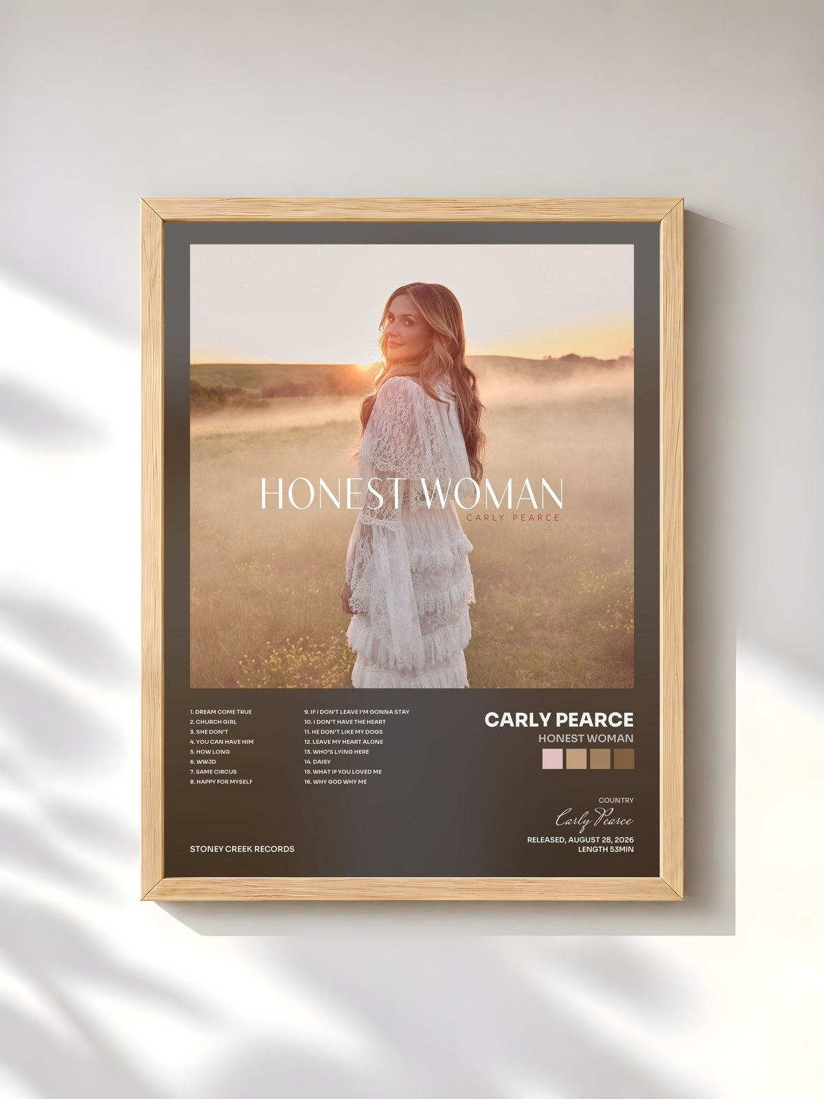 #bois Tableau de l'album Honest Woman de Carly Pearce, cadre en bois brut, imprimé et encadré en France