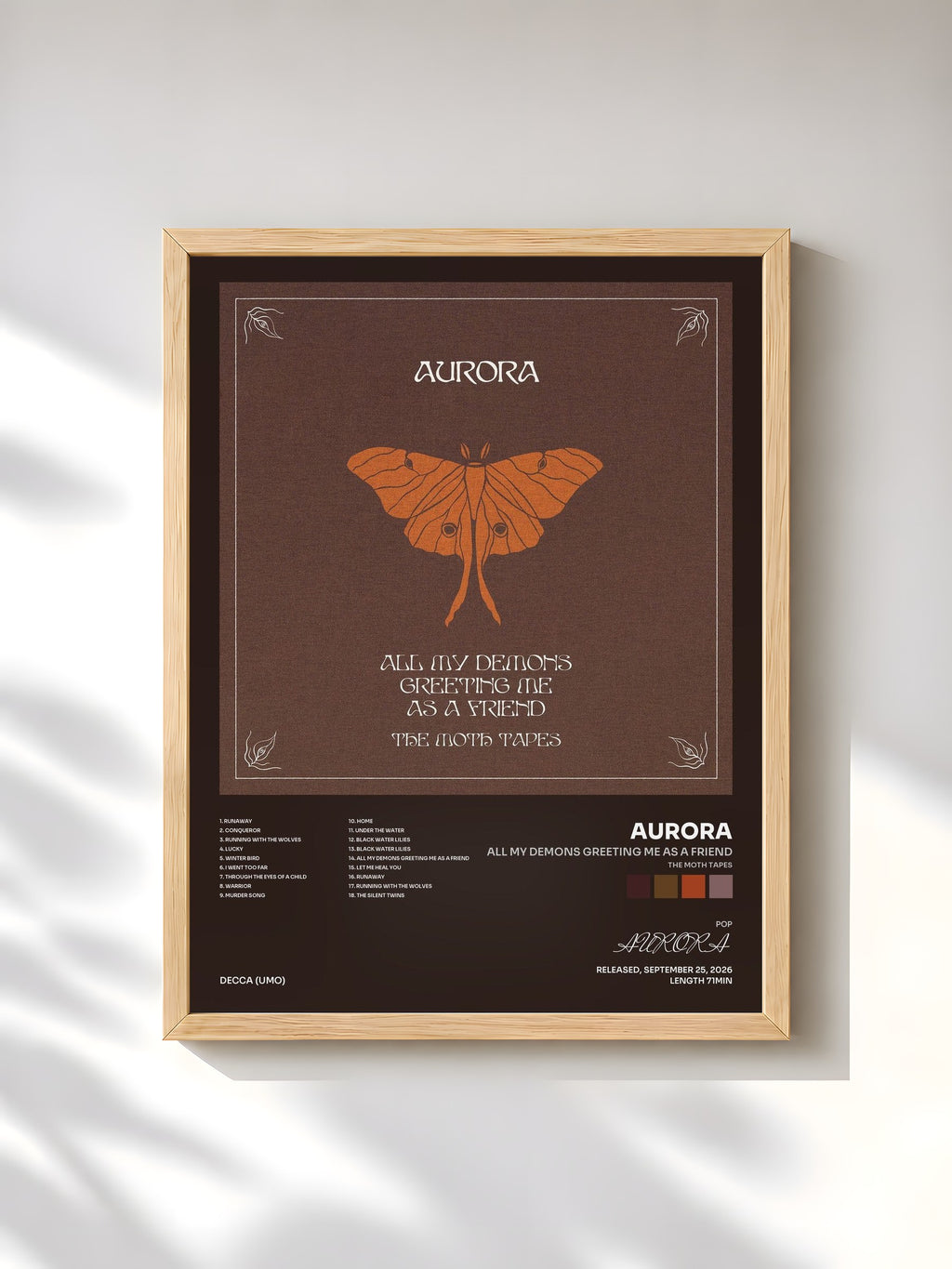 #bois Tableau de l'album All My Demons Greeting Me As A Friend (The Moth Tapes) de AURORA, cadre en bois brut, imprimé et encadré en France