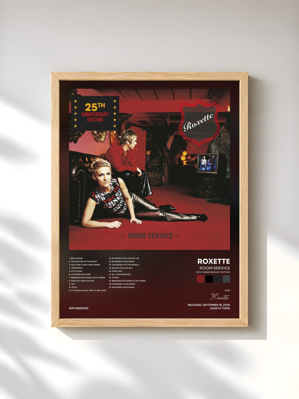 #bois Tableau de l'album Room Service (25th Anniversary Edition) de Roxette, cadre en bois brut, imprimé et encadré en France