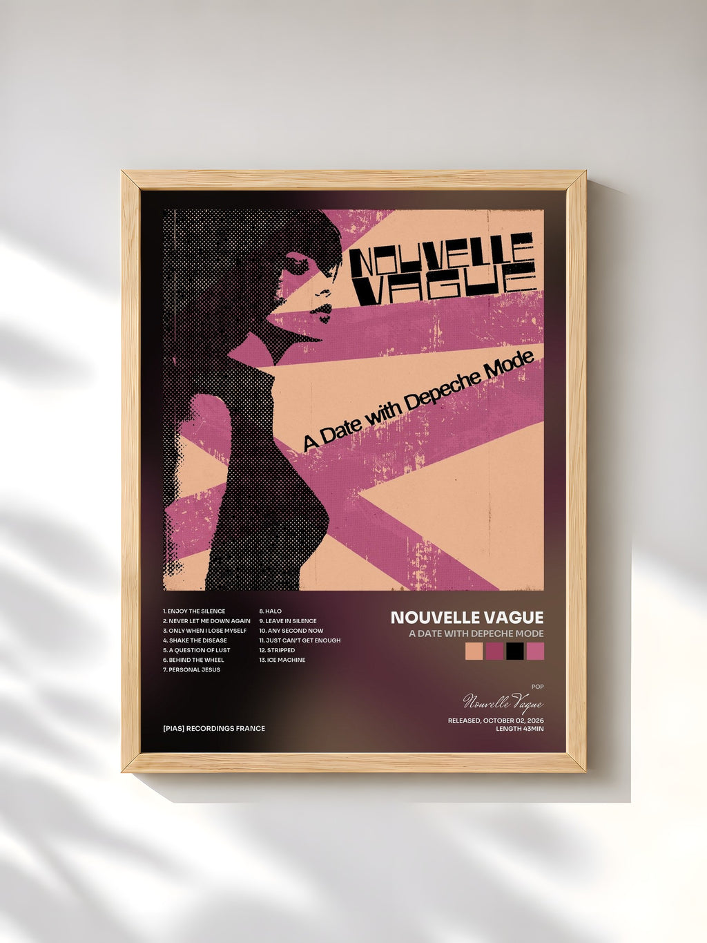 #bois Tableau de l'album A Date with Depeche Mode de Nouvelle Vague, cadre en bois brut, imprimé et encadré en France