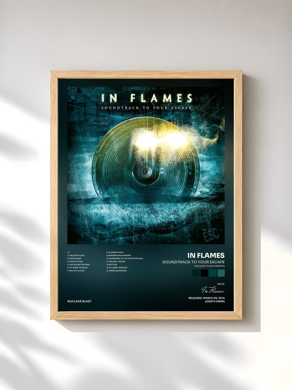 #bois Tableau de l'album Soundtrack to Your Escape (The Quiet Place Version) de In Flames, cadre en bois brut, imprimé et encadré en France