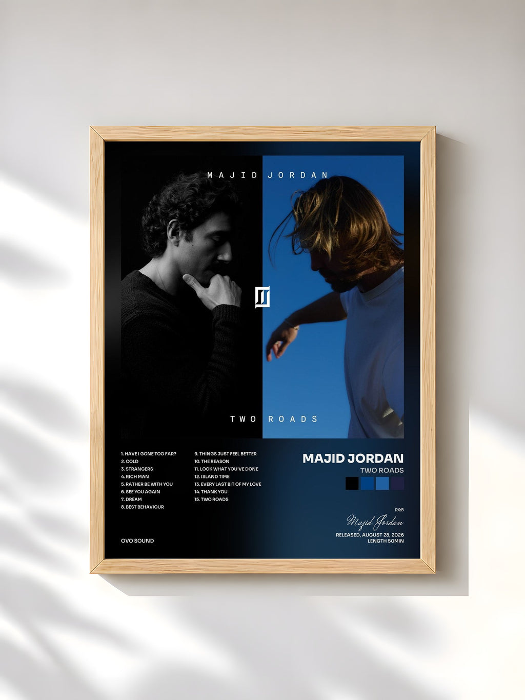#bois Tableau de l'album Two Roads de Majid Jordan, cadre en bois brut, imprimé et encadré en France