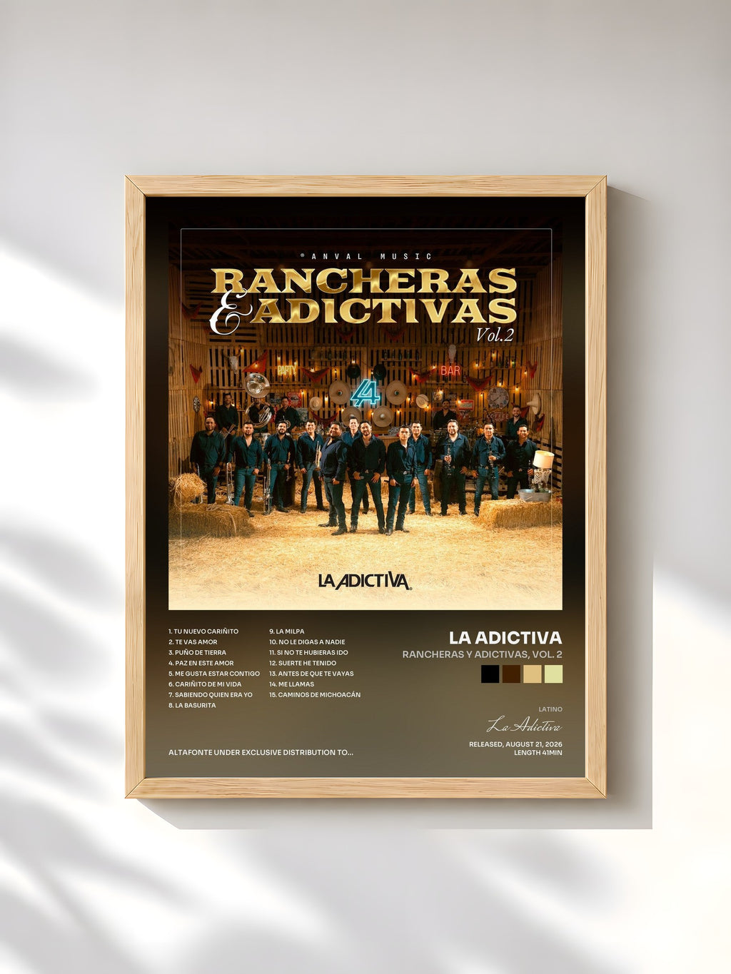 #bois Tableau de l'album Rancheras y Adictivas, Vol. 2 de La Adictiva, cadre en bois brut, imprimé et encadré en France