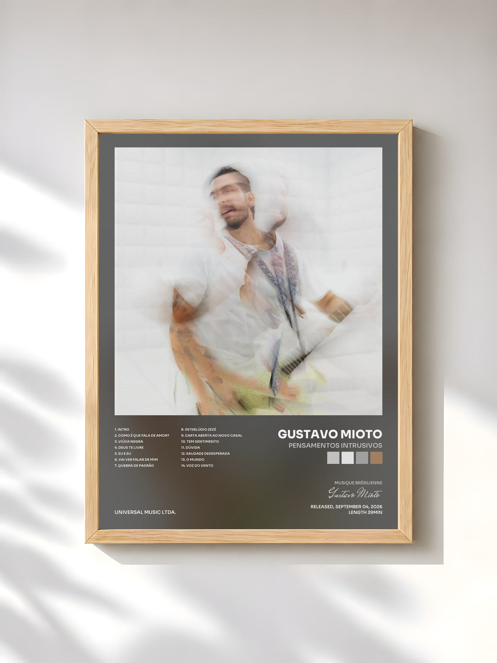 #bois Tableau de l'album PENSAMENTOS INTRUSIVOS de Gustavo Mioto, cadre en bois brut, imprimé et encadré en France