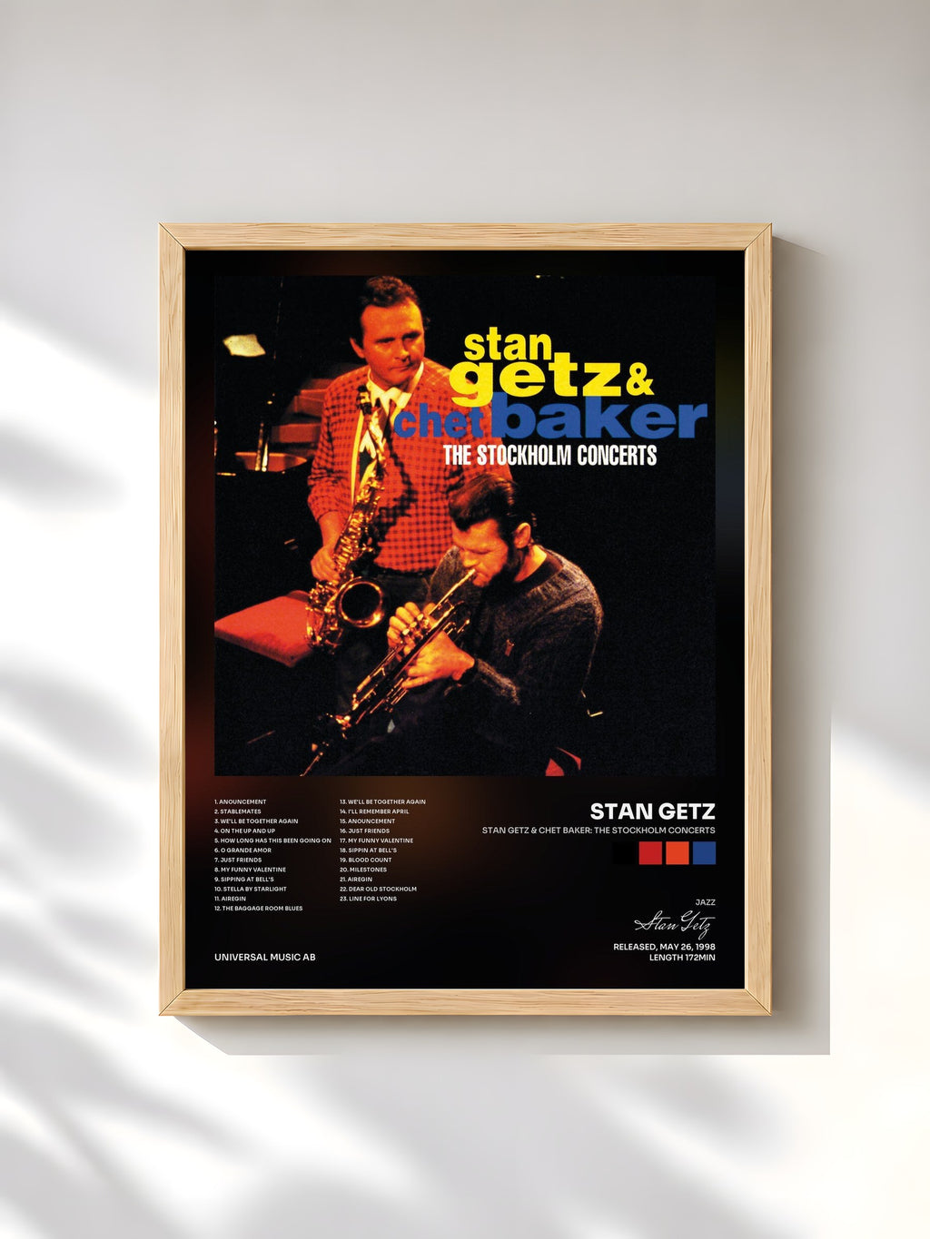 #bois Tableau de l'album Stan Getz & Chet Baker: The Stockholm Concerts de Stan Getz, cadre en bois brut, imprimé et encadré en France