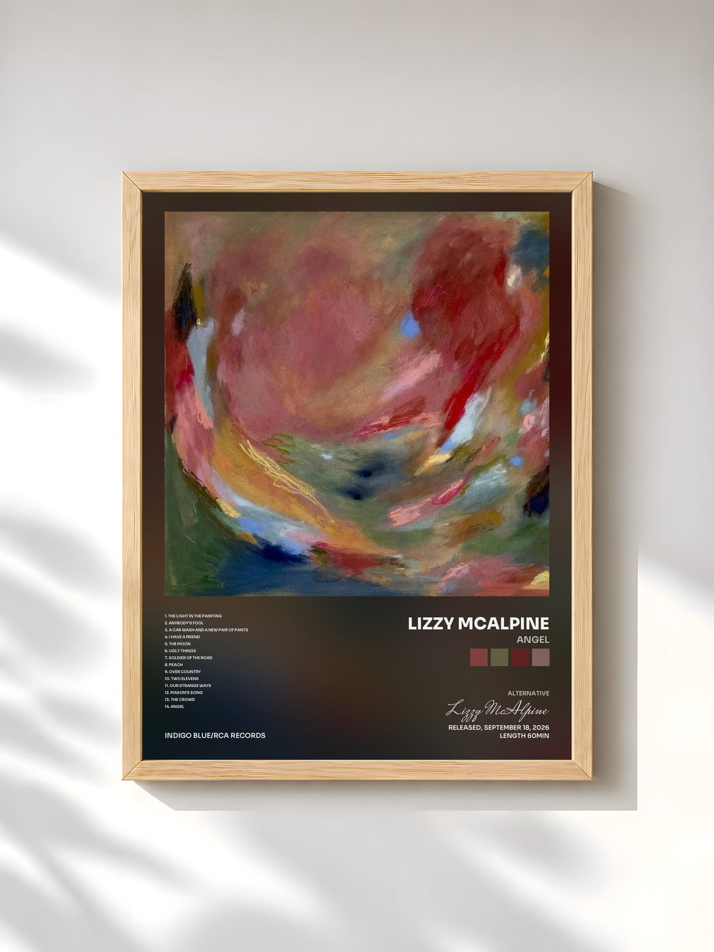 #bois Tableau de l'album Angel de Lizzy McAlpine, cadre en bois brut, imprimé et encadré en France
