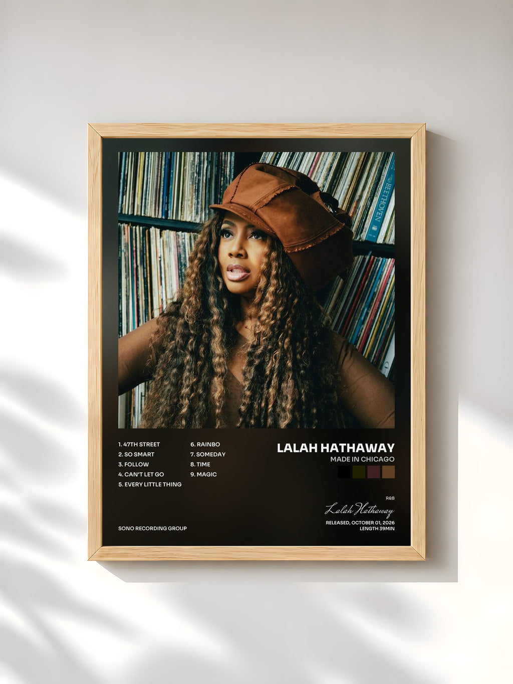#bois Tableau de l'album Made In Chicago de Lalah Hathaway, cadre en bois brut, imprimé et encadré en France