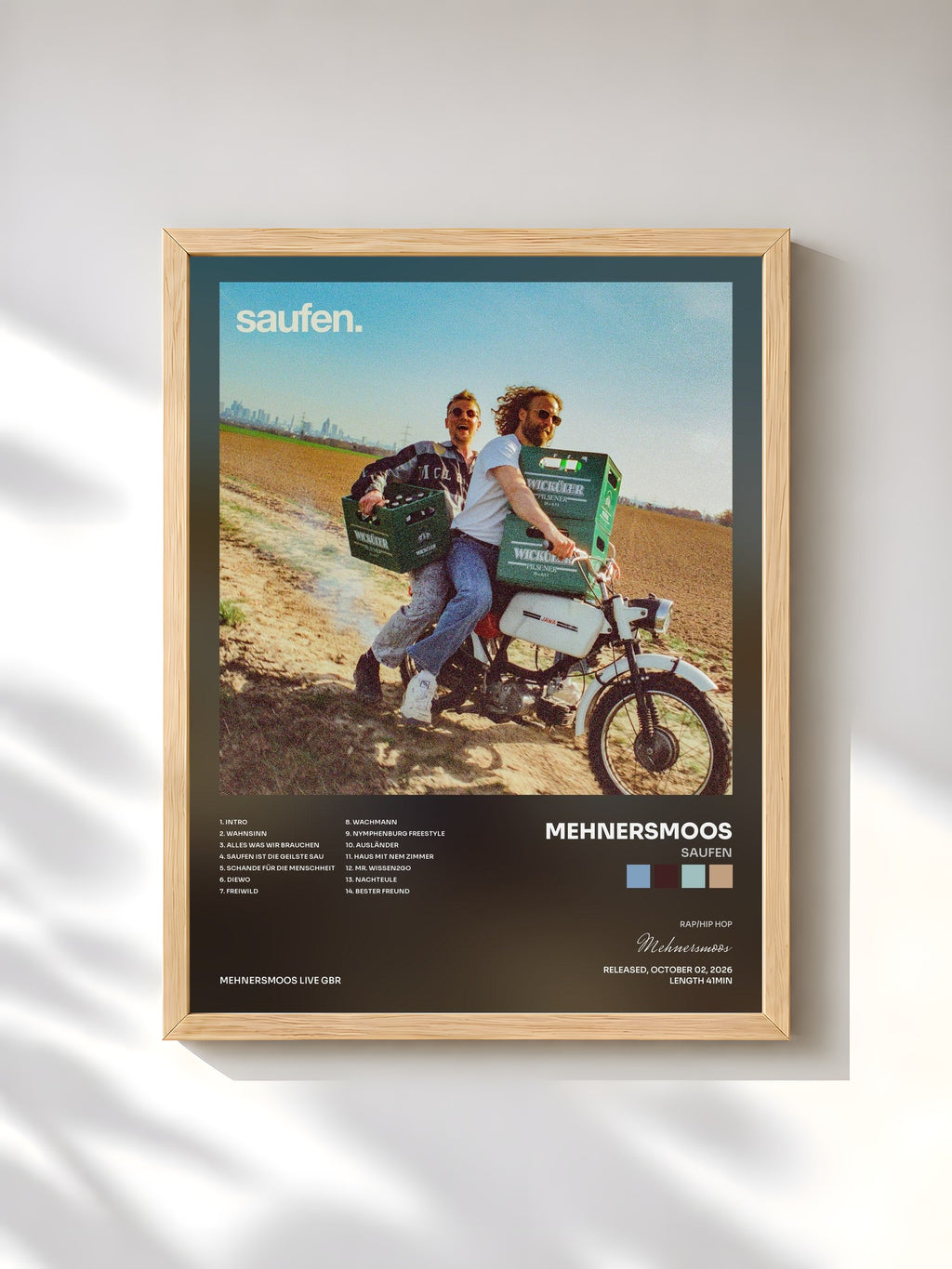 #bois Tableau de l'album saufen de Mehnersmoos, cadre en bois brut, imprimé et encadré en France