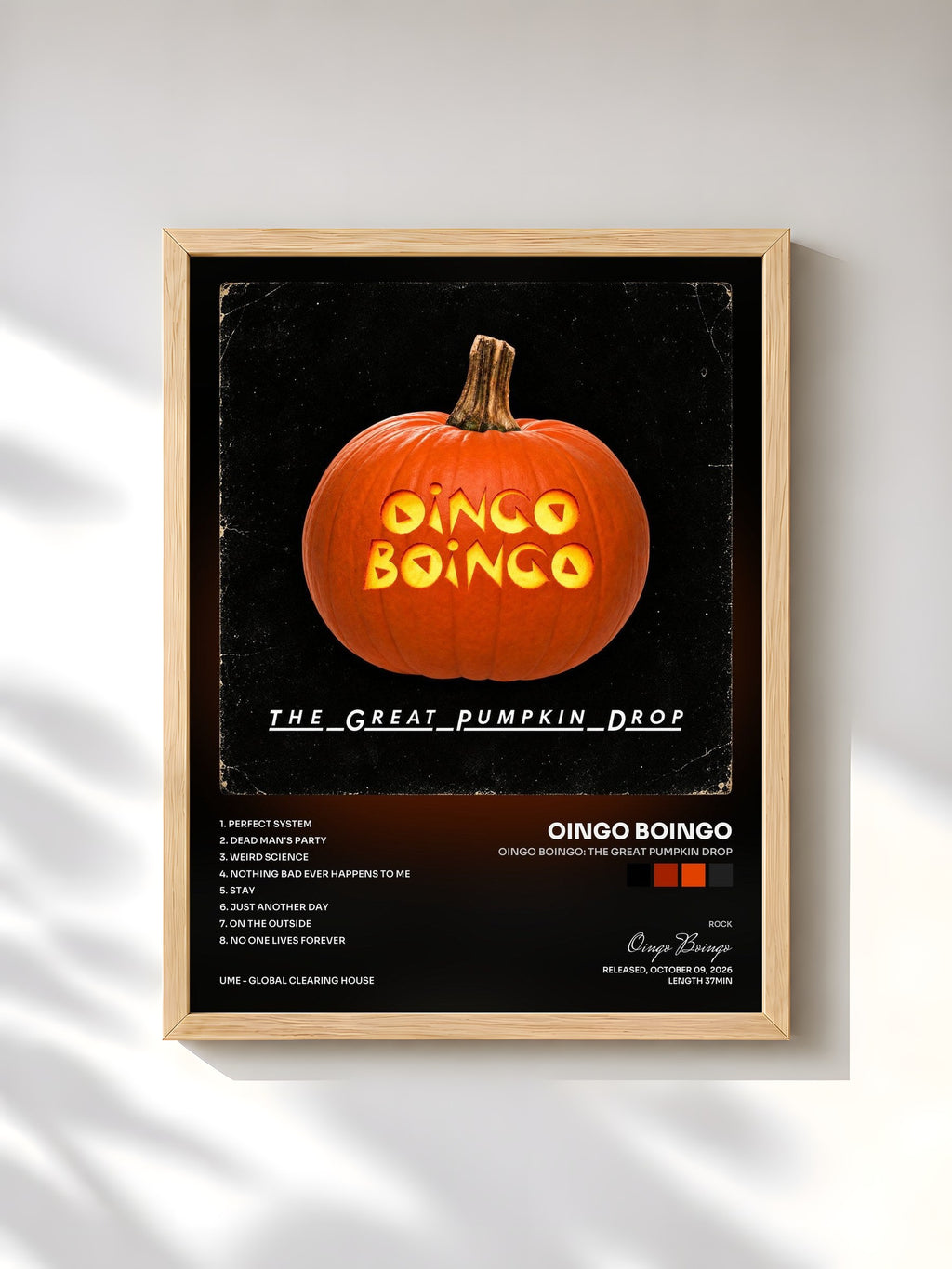 #bois Tableau de l'album Oingo Boingo: The Great Pumpkin Drop de Oingo Boingo, cadre en bois brut, imprimé et encadré en France