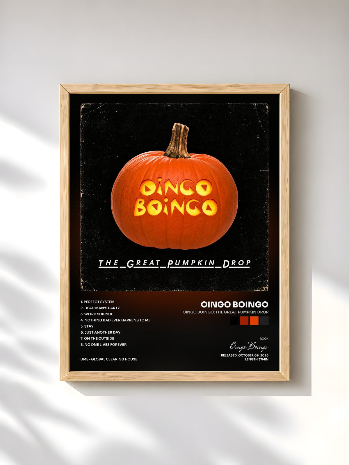 #bois Tableau de l'album Oingo Boingo: The Great Pumpkin Drop de Oingo Boingo, cadre en bois brut, imprimé et encadré en France
