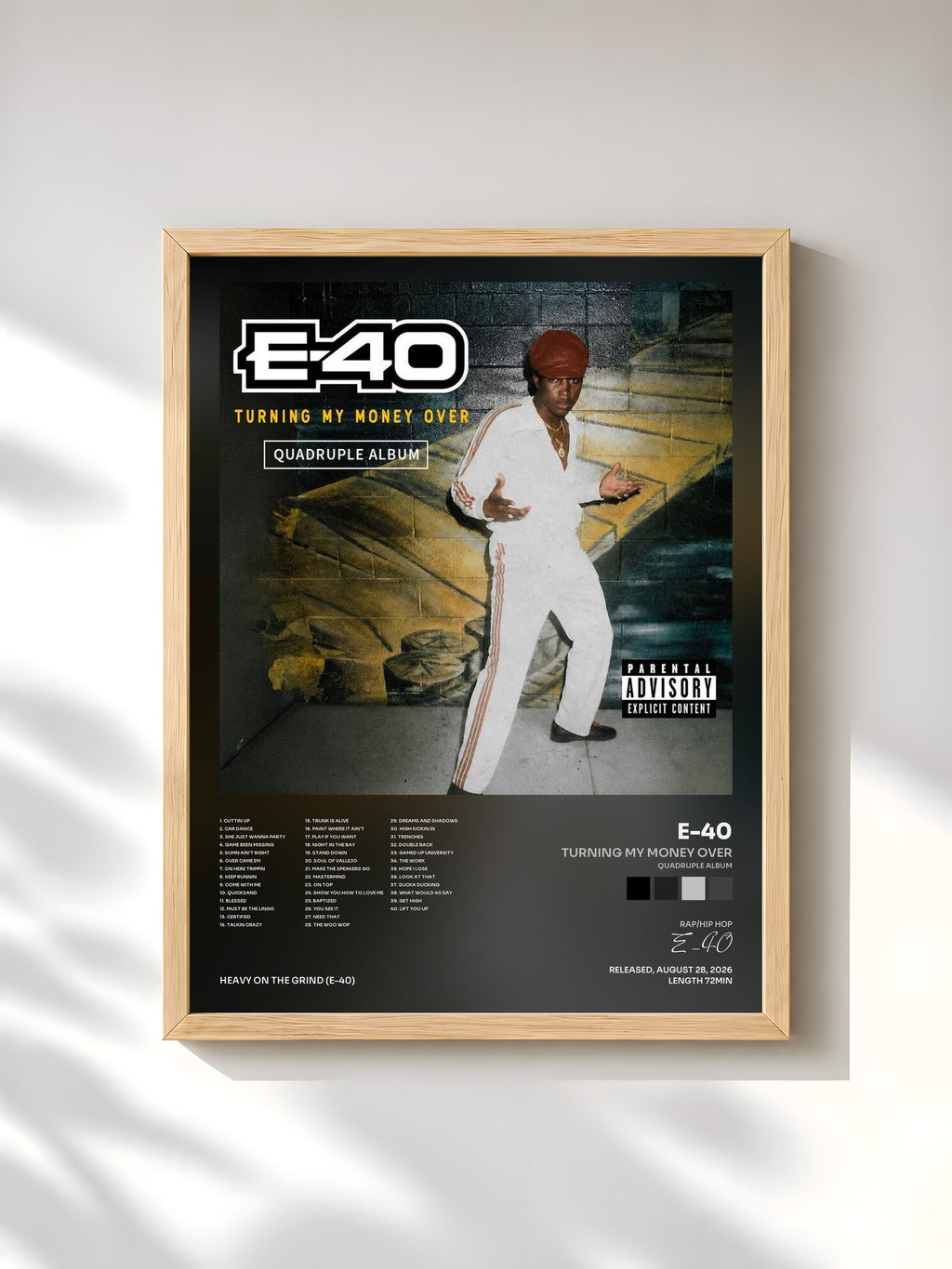 #bois Tableau de l'album Turning My Money Over (Quadruple Album) de E-40, cadre en bois brut, imprimé et encadré en France
