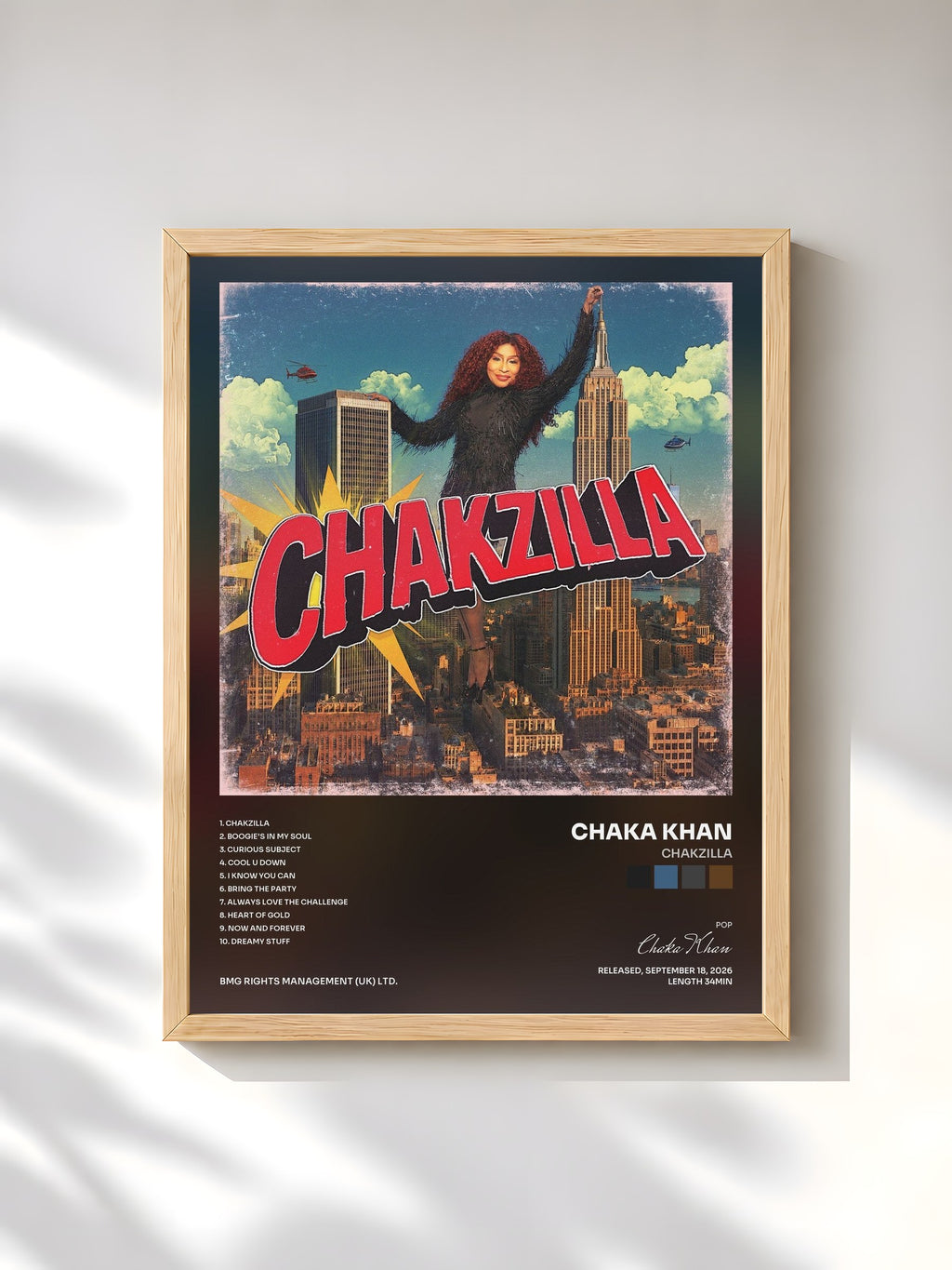 #bois Tableau de l'album Chakzilla de Chaka Khan, cadre en bois brut, imprimé et encadré en France
