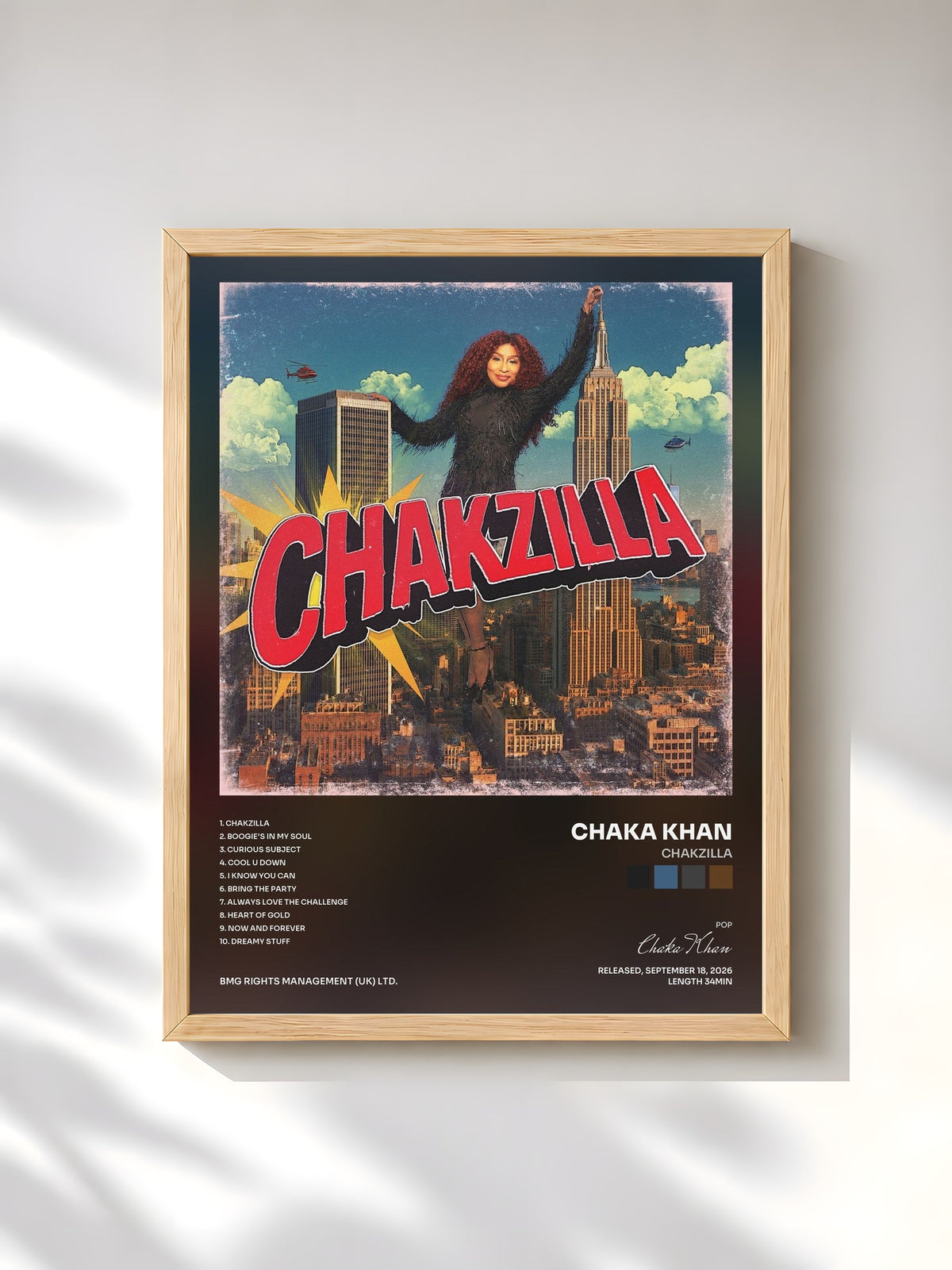 #bois Tableau de l'album Chakzilla de Chaka Khan, cadre en bois brut, imprimé et encadré en France