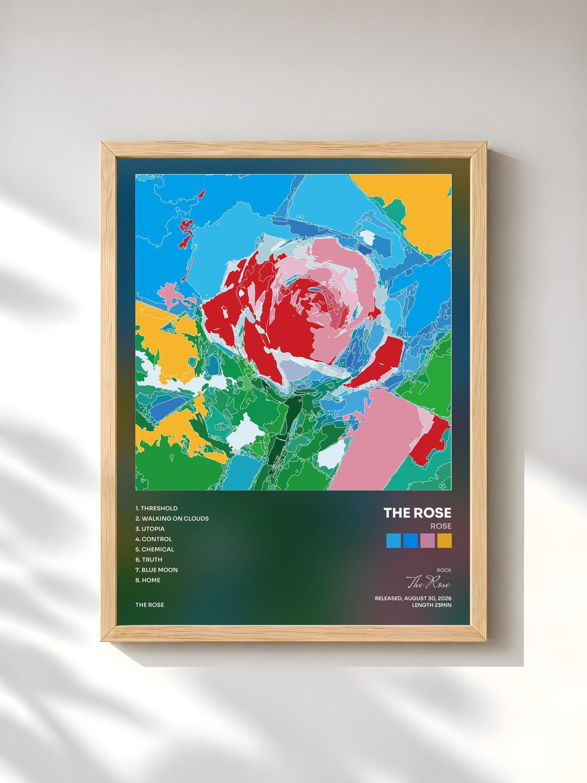 #bois Tableau de l'album ROSE de The Rose, cadre en bois brut, imprimé et encadré en France
