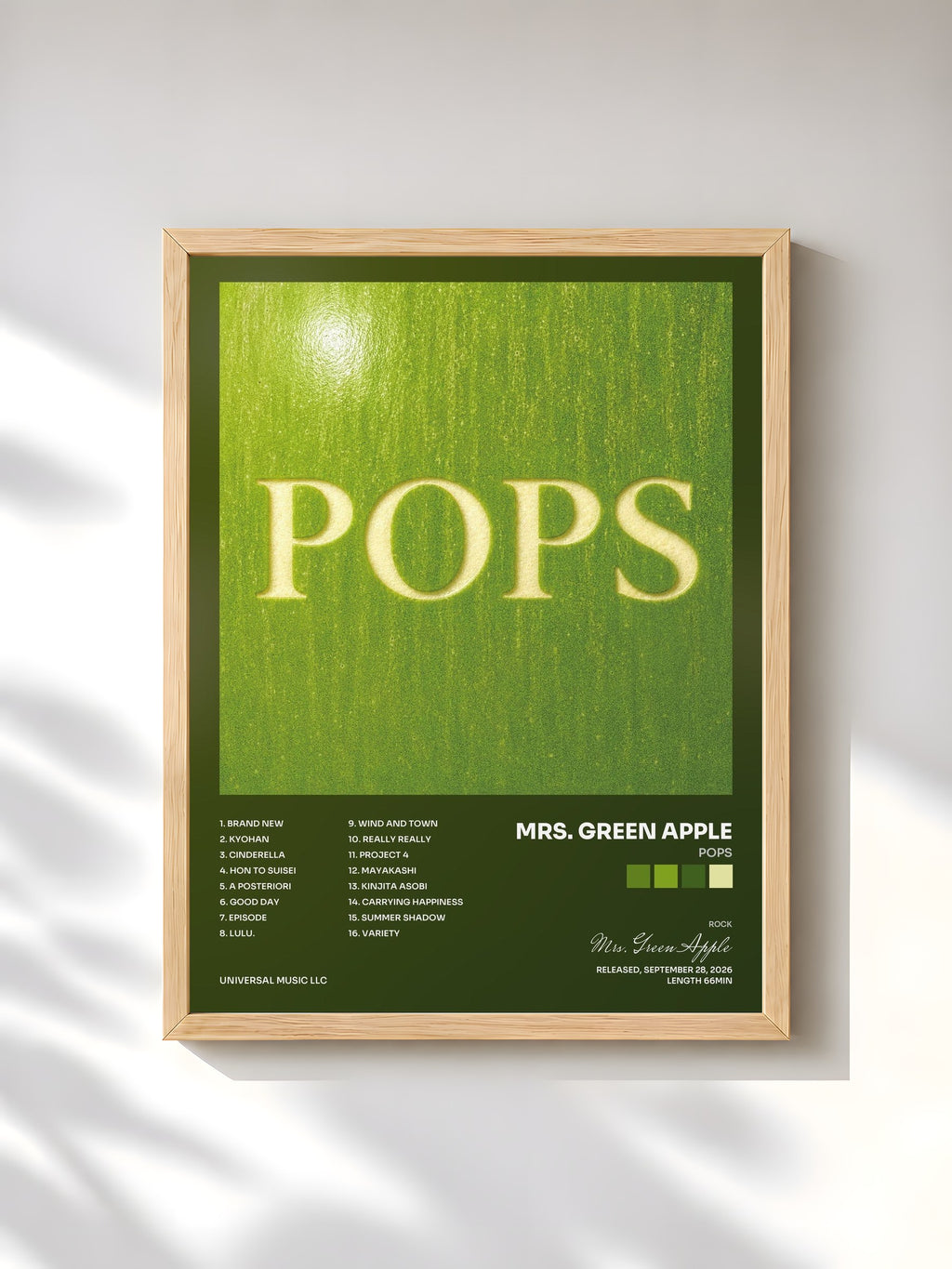 #bois Tableau de l'album POPS de Mrs. Green Apple, cadre en bois brut, imprimé et encadré en France