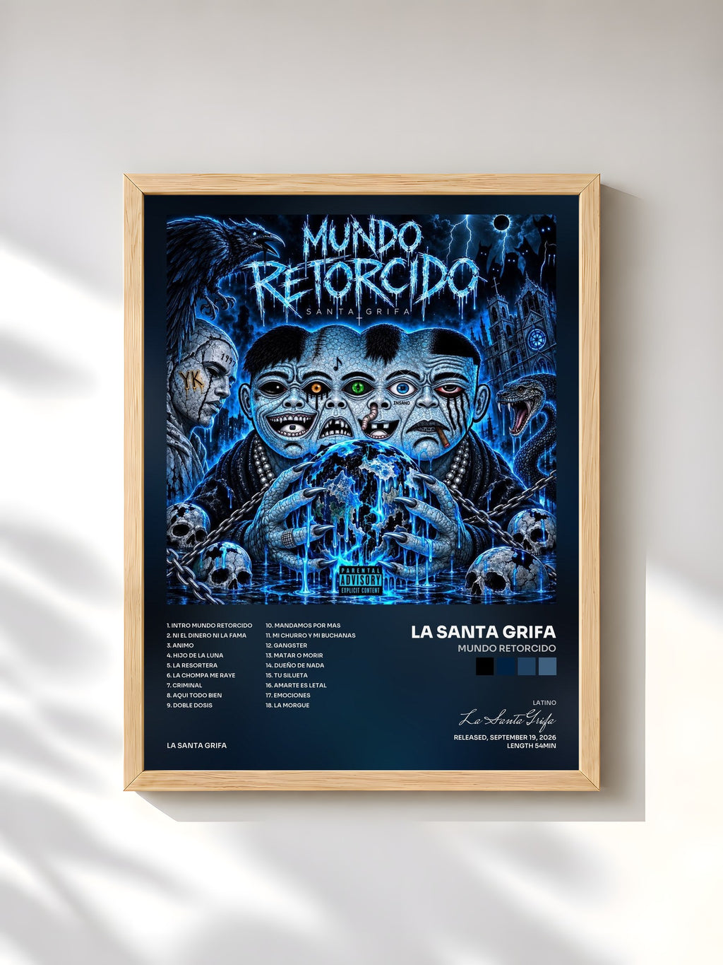 #bois Tableau de l'album Mundo Retorcido de La Santa Grifa, cadre en bois brut, imprimé et encadré en France