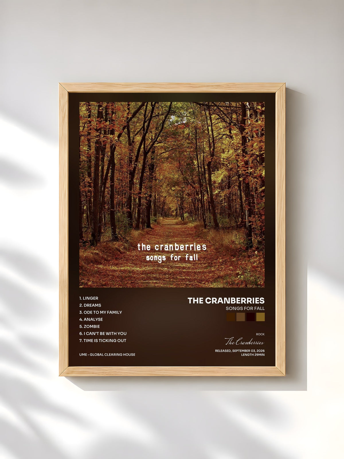 #bois Tableau de l'album Songs For Fall de The Cranberries, cadre en bois brut, imprimé et encadré en France