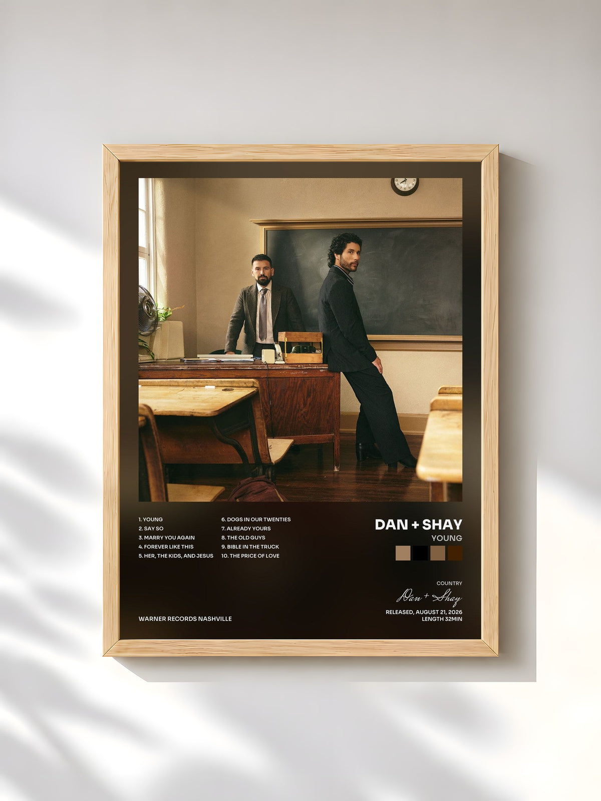 #bois Tableau de l'album Young de Dan + Shay, cadre en bois brut, imprimé et encadré en France