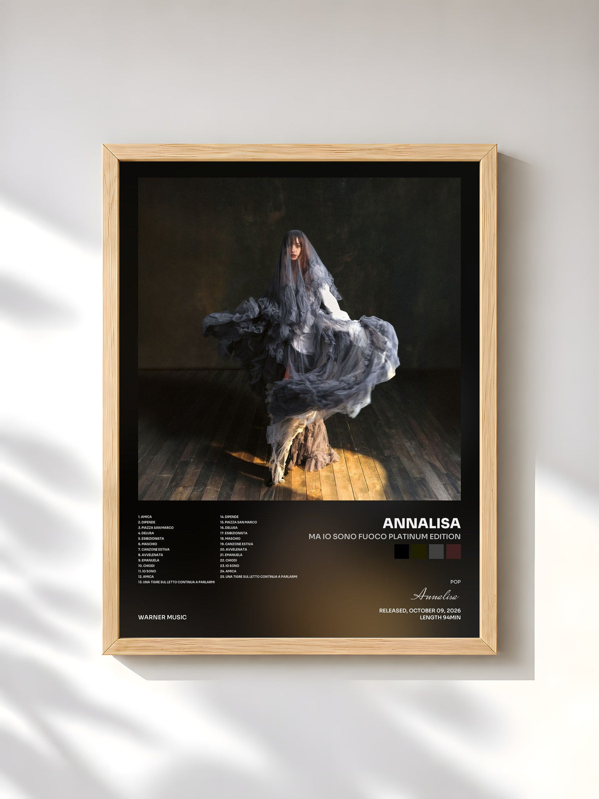 #bois Tableau de l'album MA IO SONO FUOCO PLATINUM EDITION de Annalisa, cadre en bois brut, imprimé et encadré en France