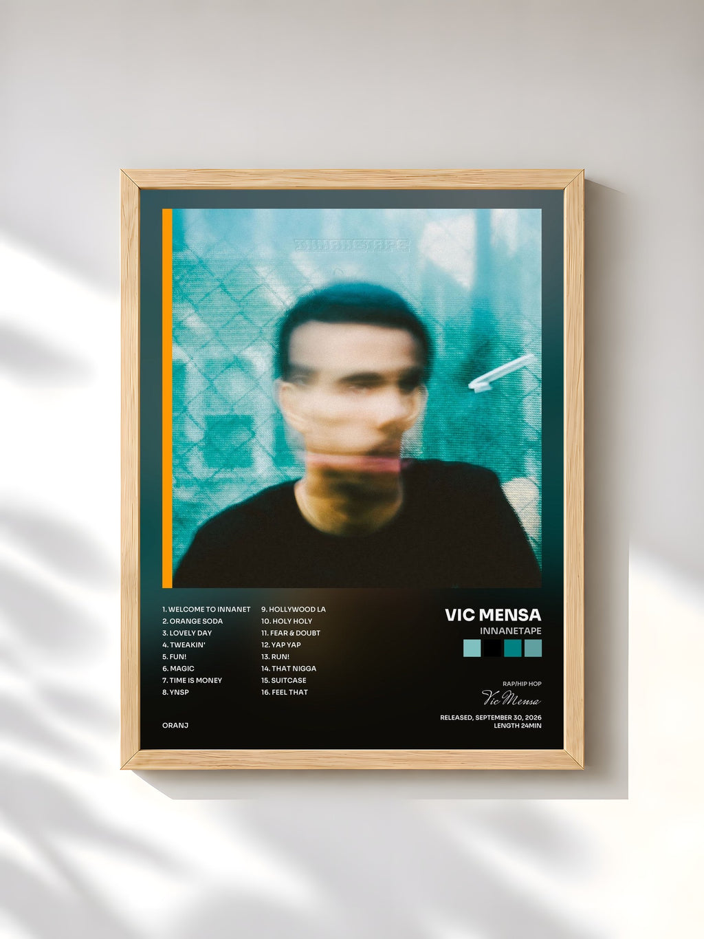 #bois Tableau de l'album INNANETAPE de Vic Mensa, cadre en bois brut, imprimé et encadré en France