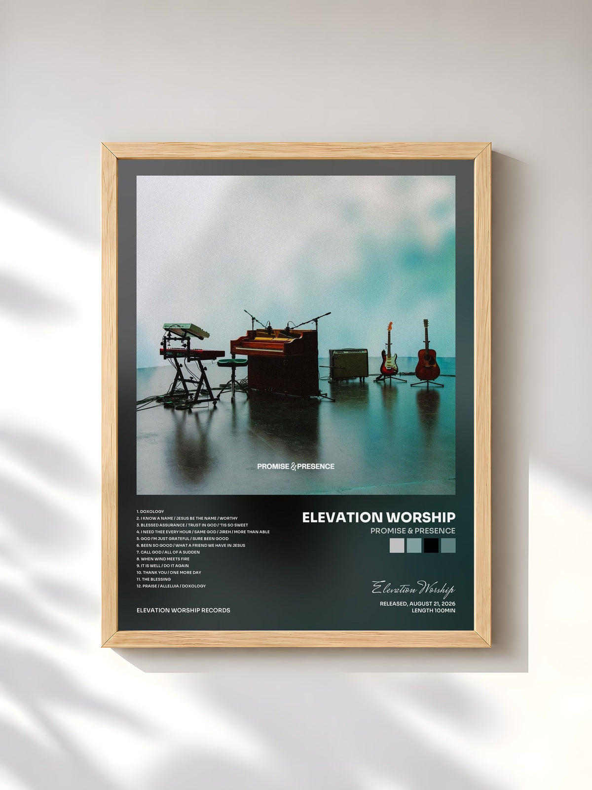 #bois Tableau de l'album Promise & Presence de Elevation Worship, cadre en bois brut, imprimé et encadré en France