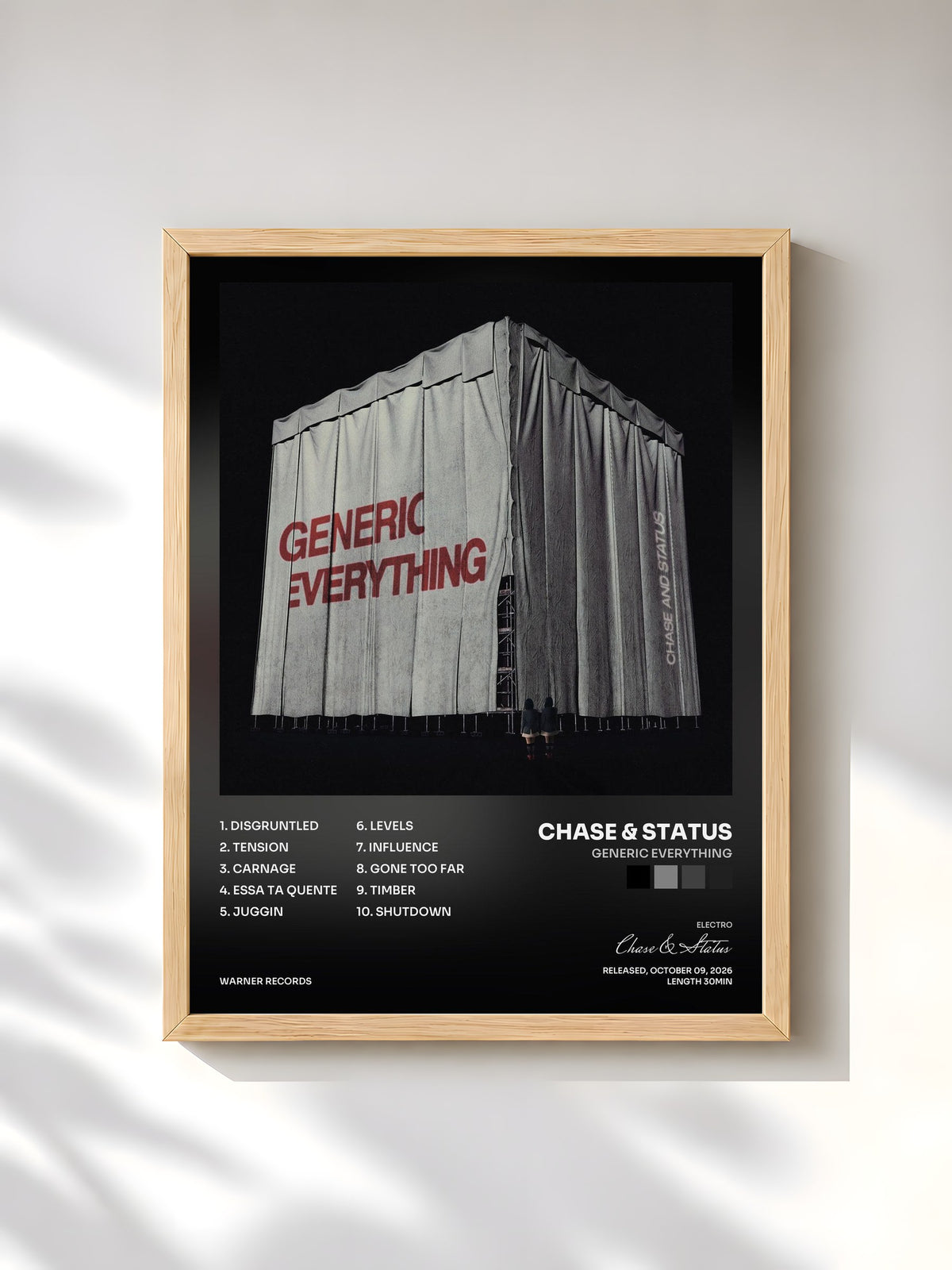#bois Tableau de l'album Generic Everything de Chase & Status, cadre en bois brut, imprimé et encadré en France