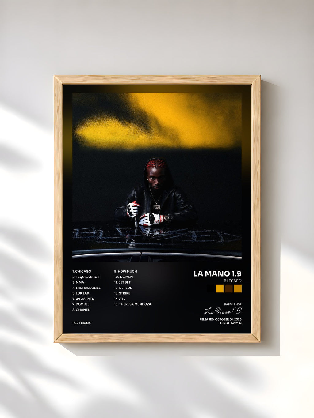 #bois Tableau de l'album BLESSED de La Mano 1.9, cadre en bois brut, imprimé et encadré en France