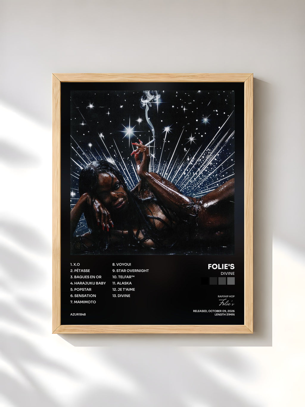 #bois Tableau de l'album Divine de Folie's, cadre en bois brut, imprimé et encadré en France