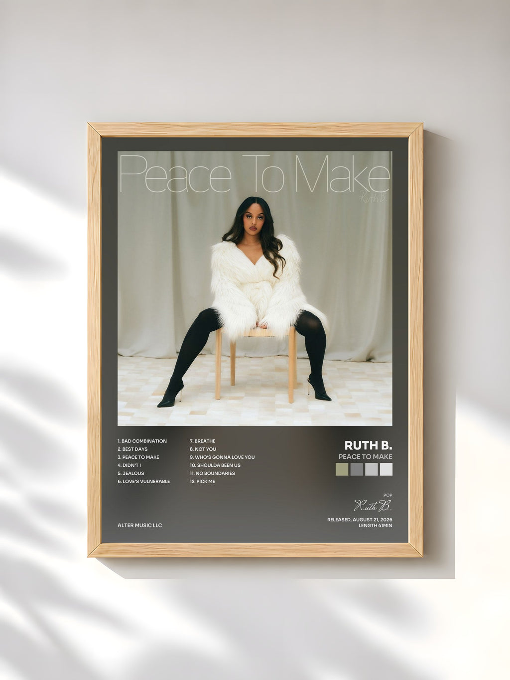 #bois Tableau de l'album Peace To Make de Ruth B., cadre en bois brut, imprimé et encadré en France