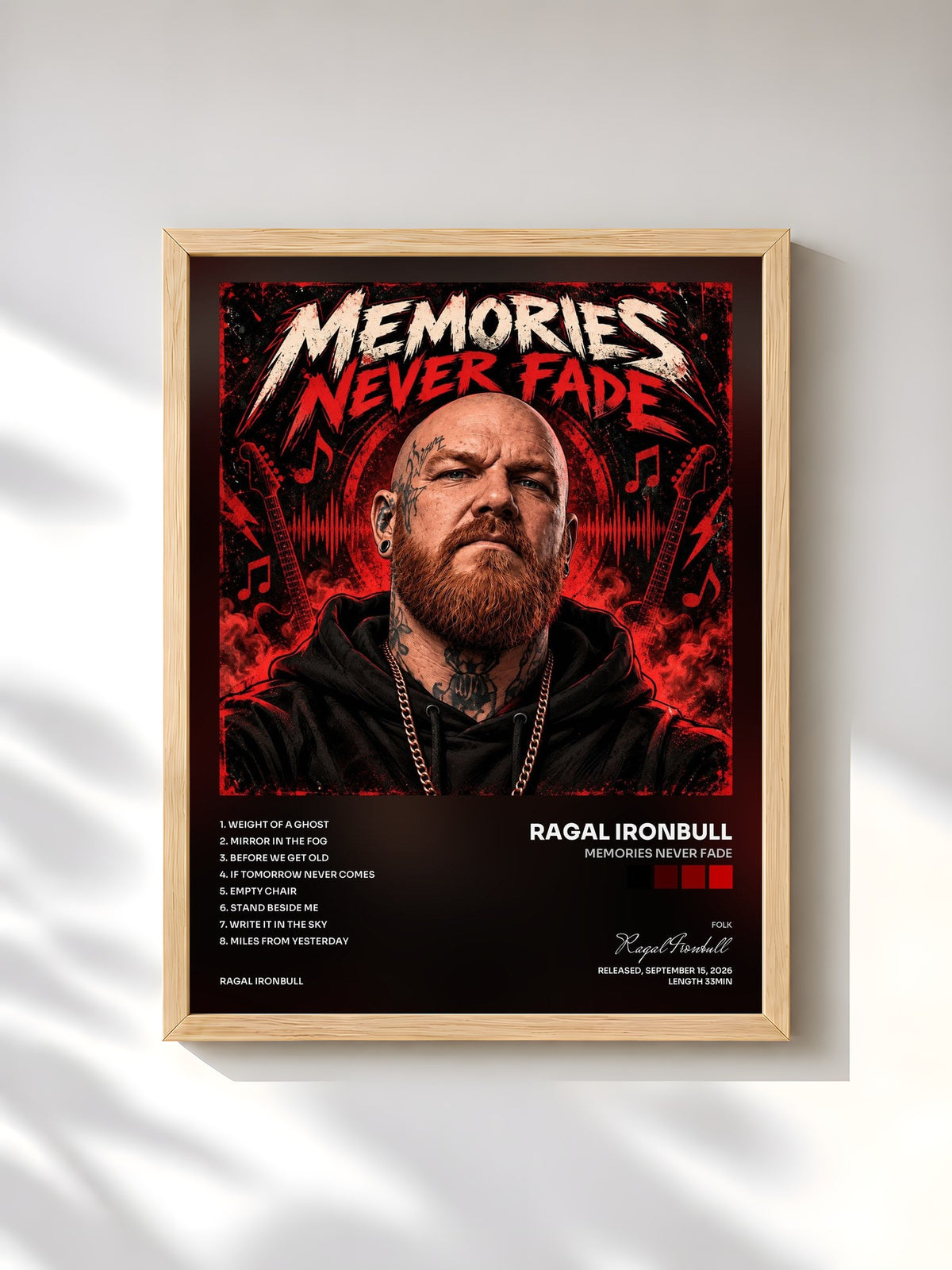 #bois Tableau de l'album Memories Never Fade de Ragal Ironbull, cadre en bois brut, imprimé et encadré en France