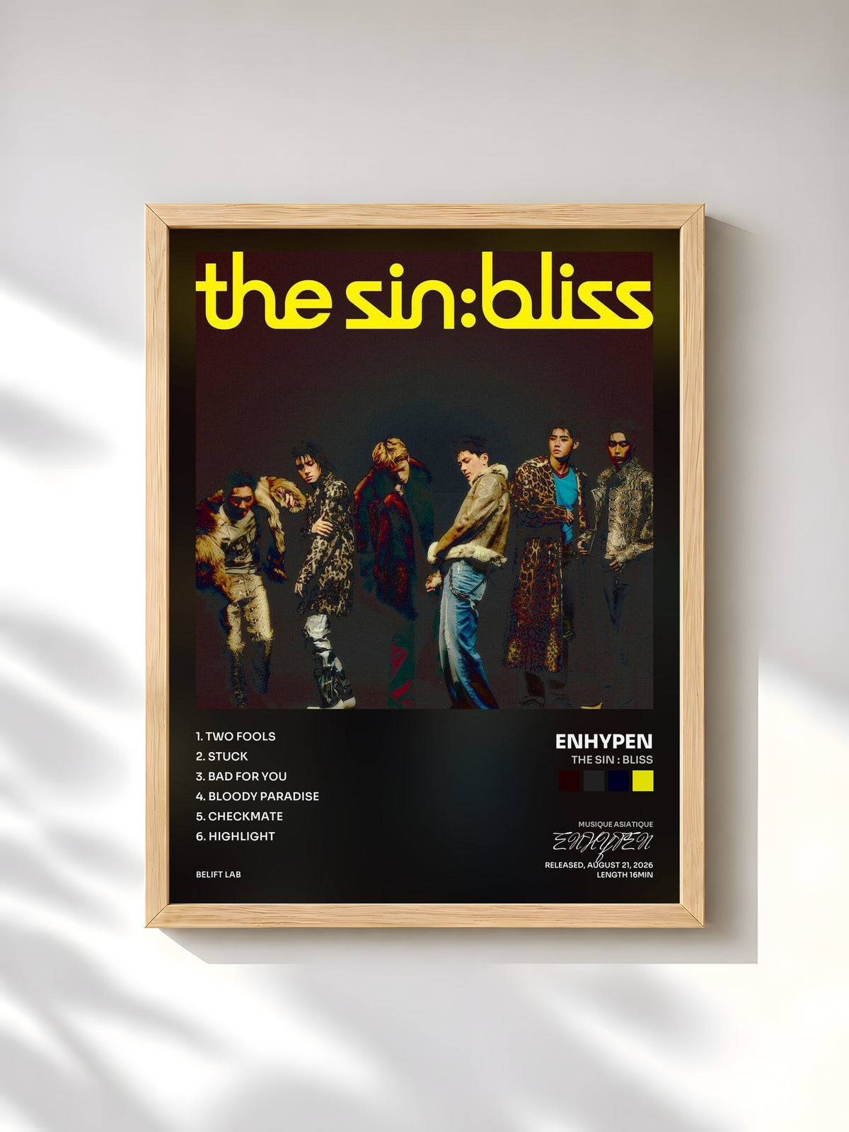 #bois Tableau de l'album THE SIN : BLISS de ENHYPEN, cadre en bois brut, imprimé et encadré en France